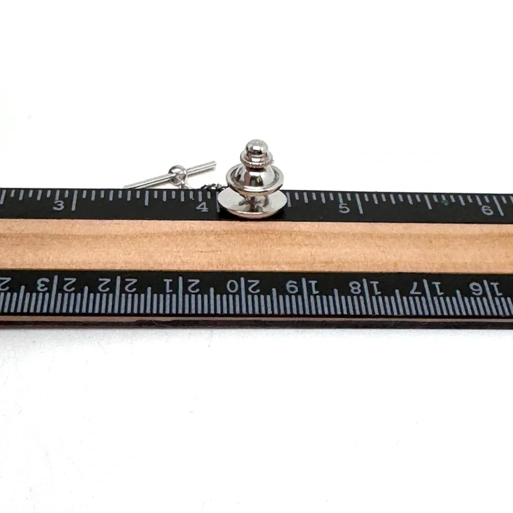 Vintage Anson F Engraved Silvertone Cufflinks and Tie Tack Set with Black Inlay